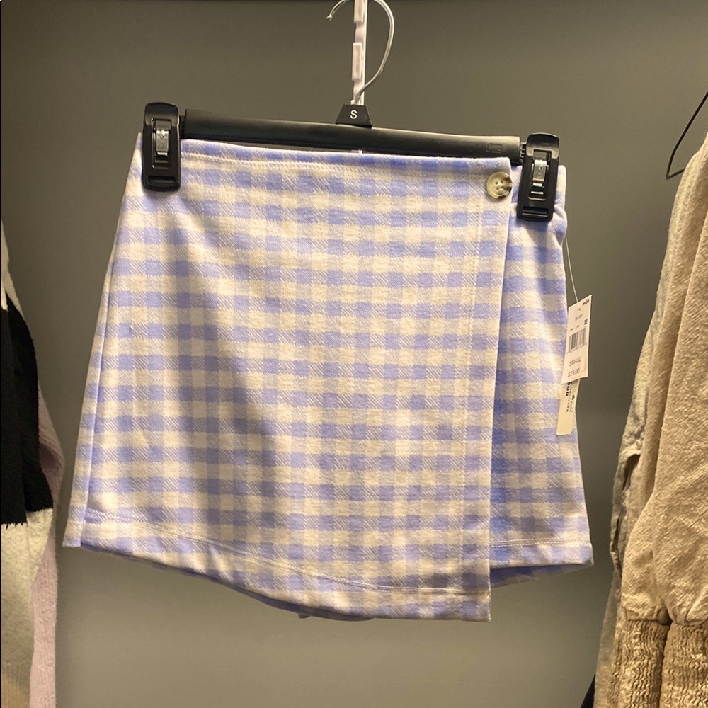 Wallflower Blue Plaid Wrap Mini Skort